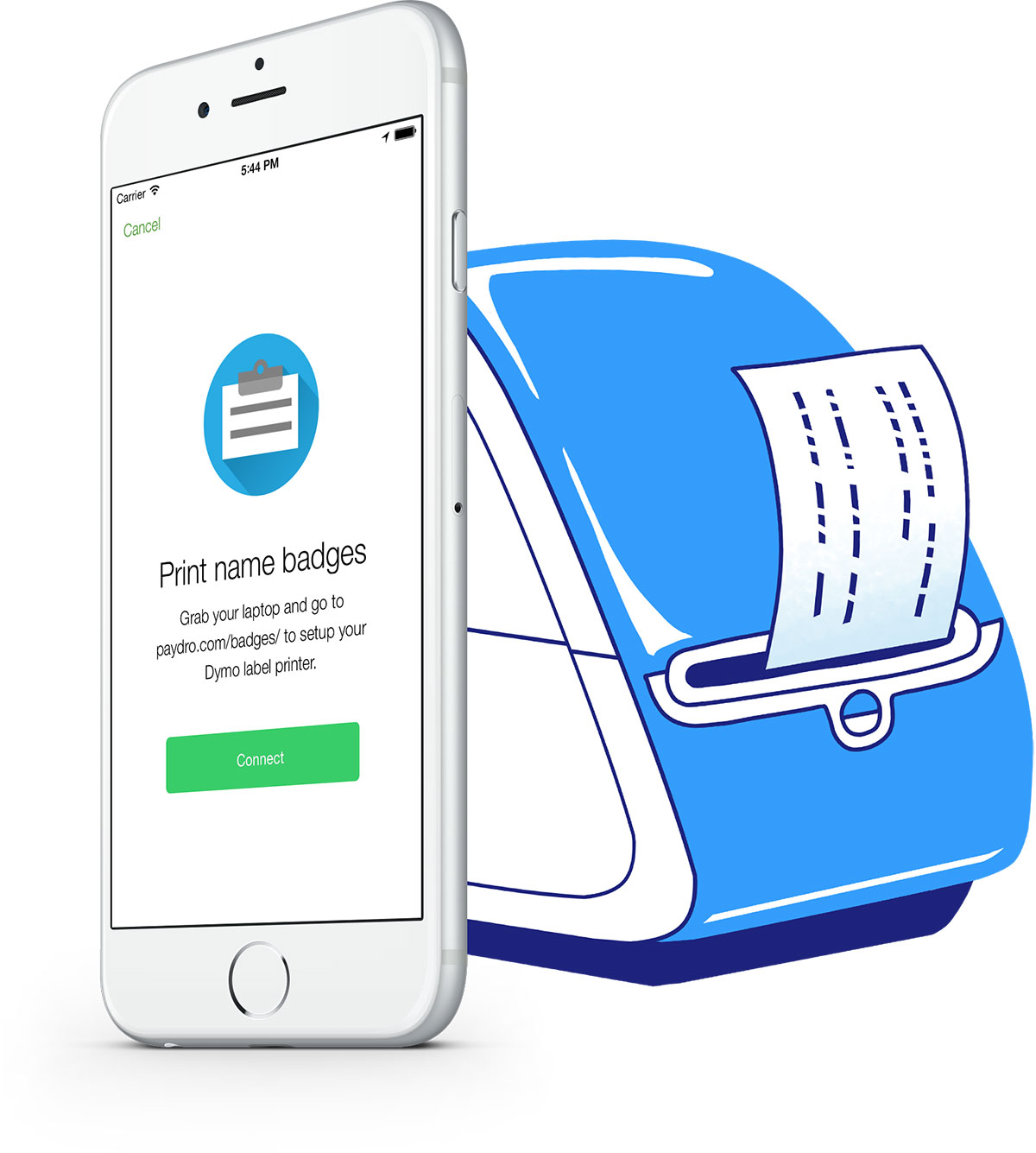 Paydro iOS app and dymo label printer