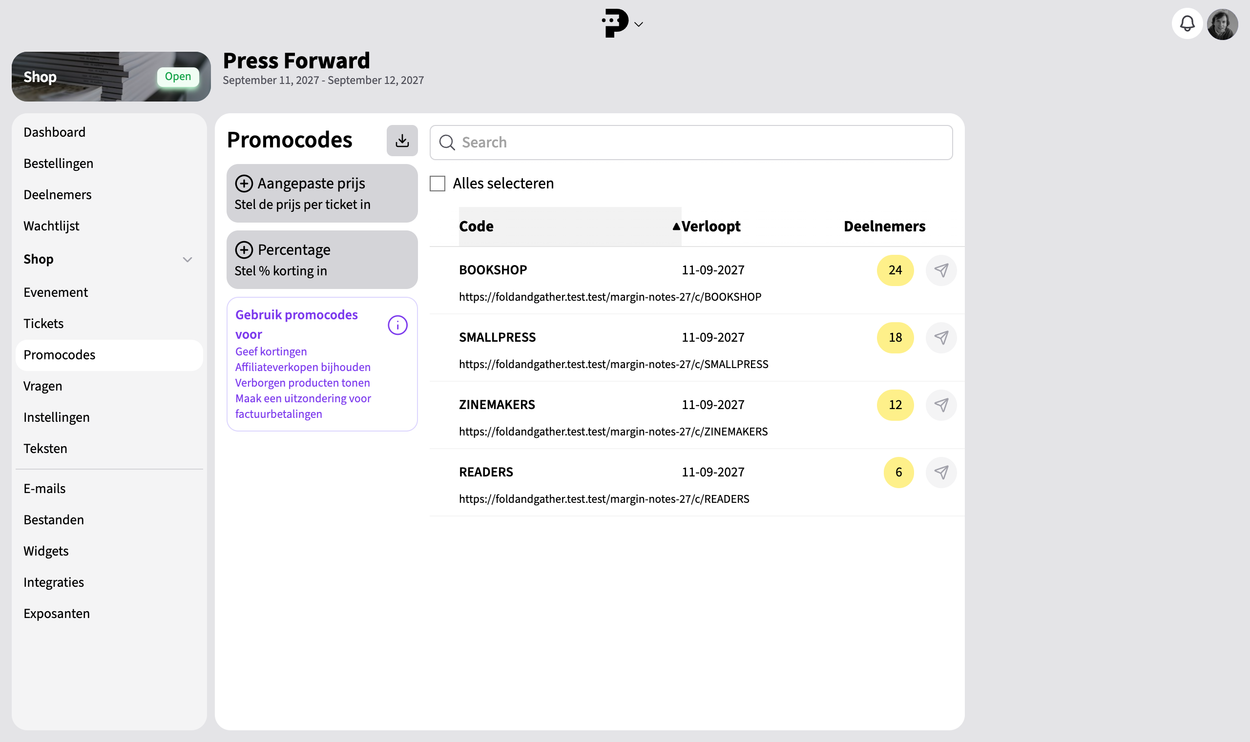 Volg registraties voor partners en verkoop